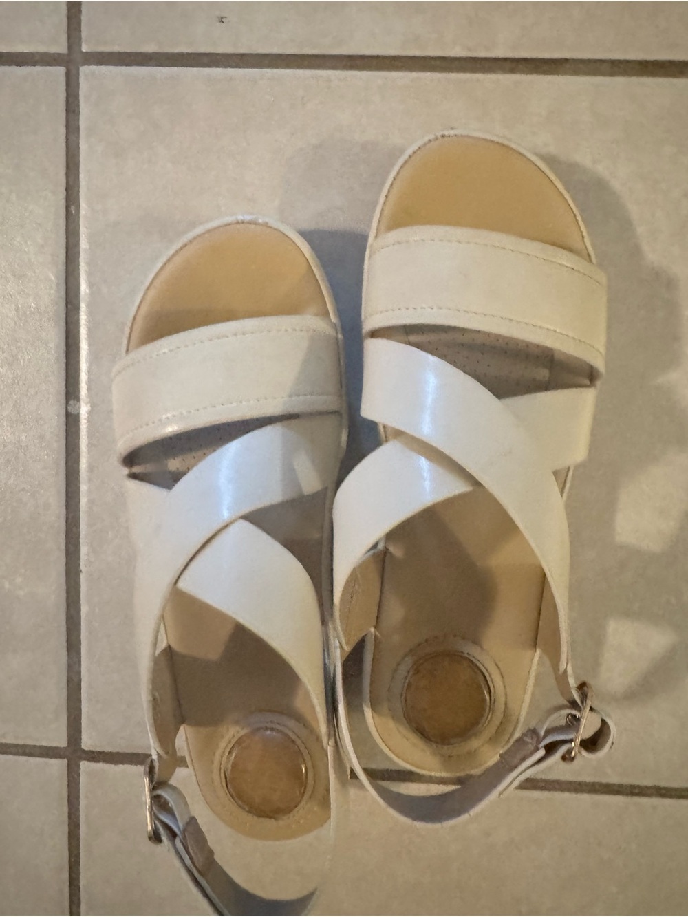 Cream Cross-Strap Sandals - Neutral Wedge Style
